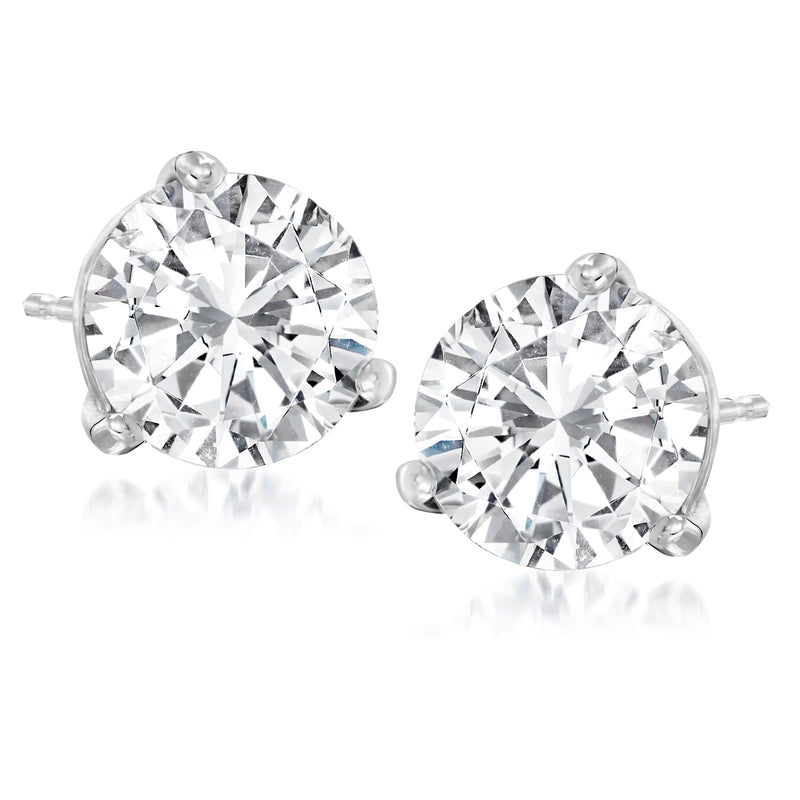 Round diamond stud earrings in 14k white gold with four-prong setting