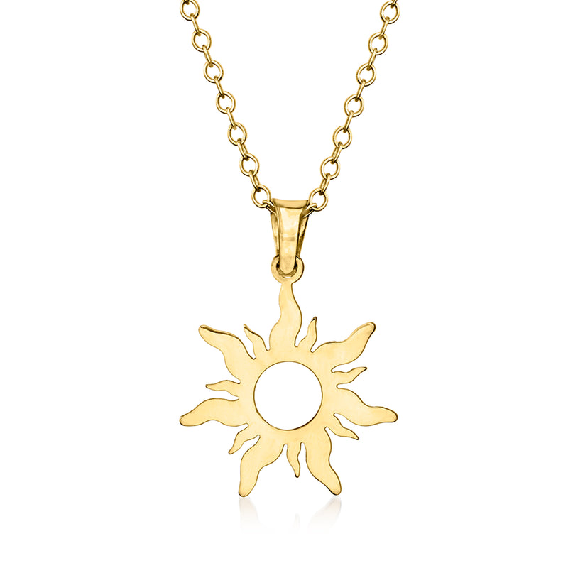 14kt yellow gold sun pendant necklace with round center and openwork rays