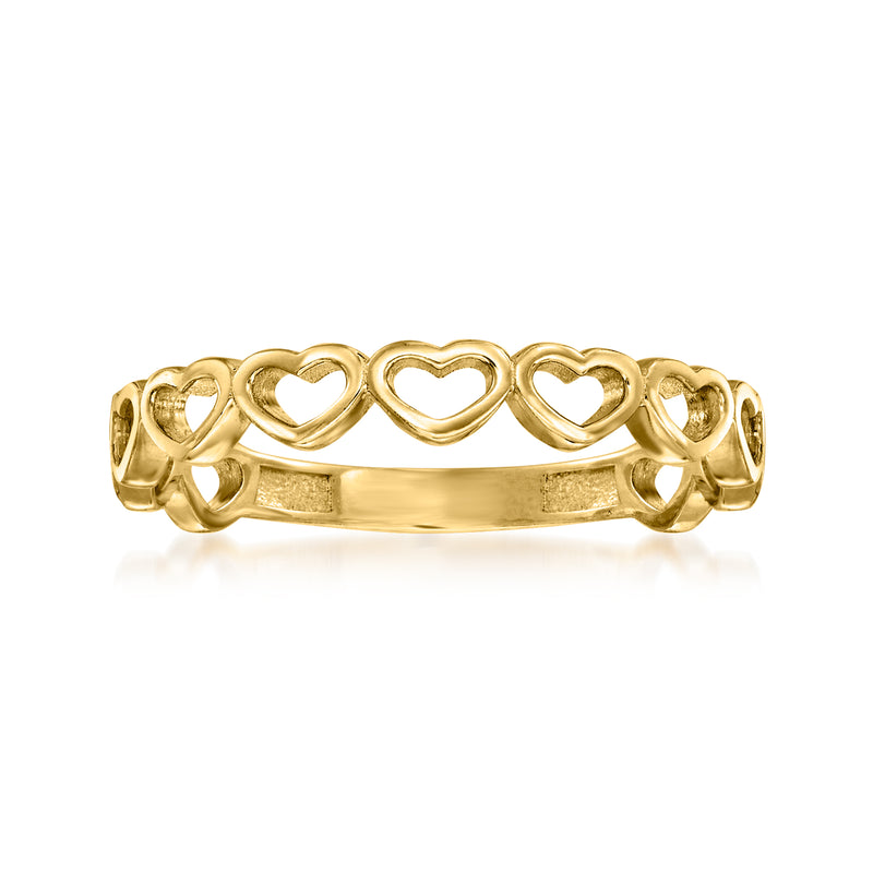 Yellow gold heart cut-out ring with linked heart design
