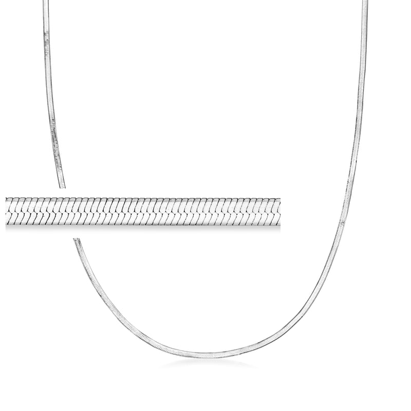 Sterling silver herringbone chain necklace with flat link pattern and clasp end