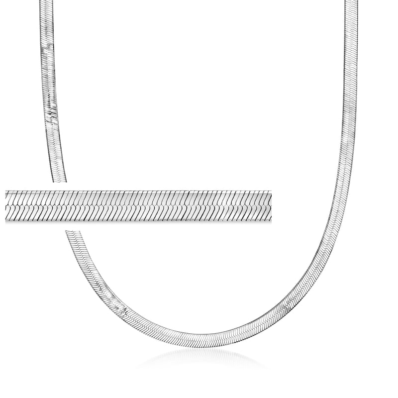 Sterling silver herringbone necklace chain, 4mm link detail, curved section