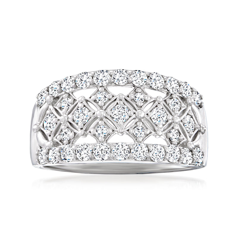 14kt white gold diamond checkered ring with pavé-set stones