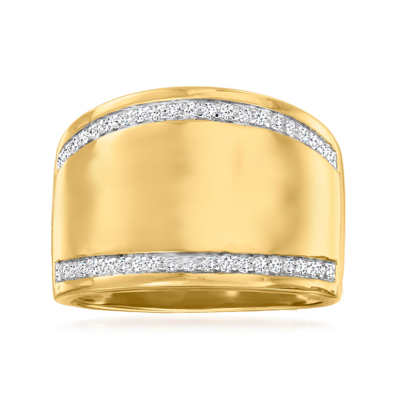 Wide 18kt gold over sterling ring with diamond pavé bands