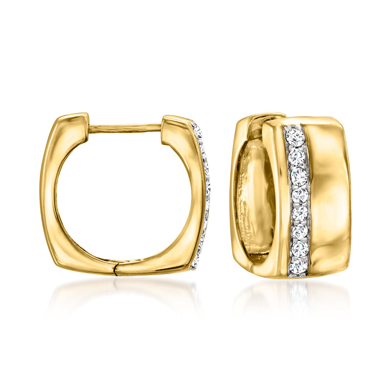 Chunky gold hoop earrings with diamond-accented side band