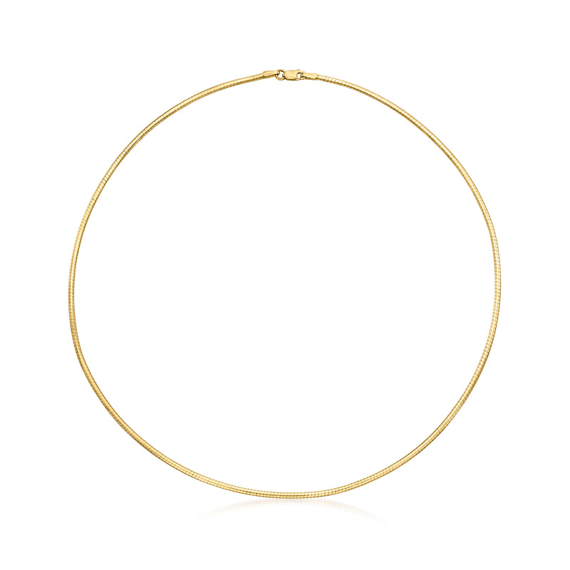 Yellow gold omega necklace with small clasp on a thin round chain