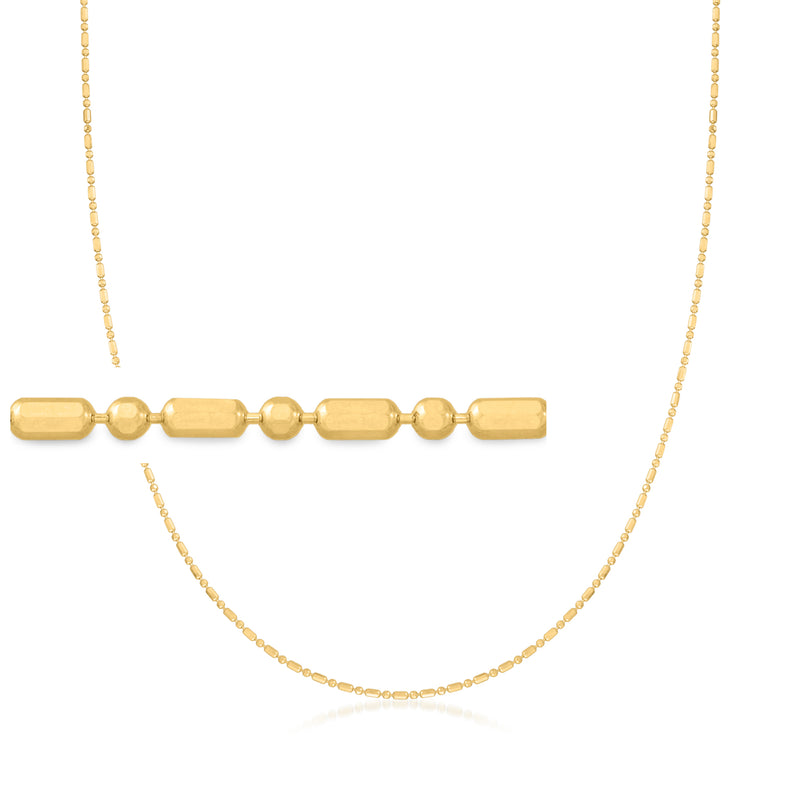 14kt yellow gold bead-chain necklace with smooth rectangular link accents