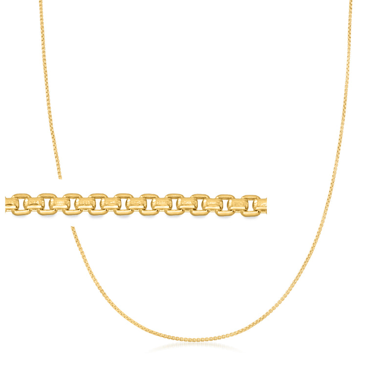 14kt yellow gold box chain necklace with round links and bar clasp