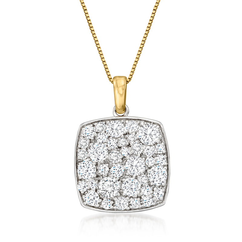 Sterling silver diamond mosaic cluster pendant with yellow gold bail on chain
