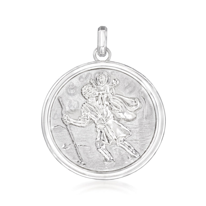 Gabriel Designs sterling silver St. Christopher round pendant, relief figure on medallion