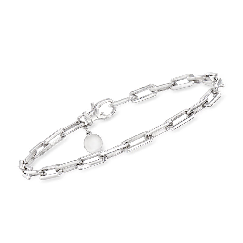 Men's sterling silver paper clip link bracelet with secure clasp