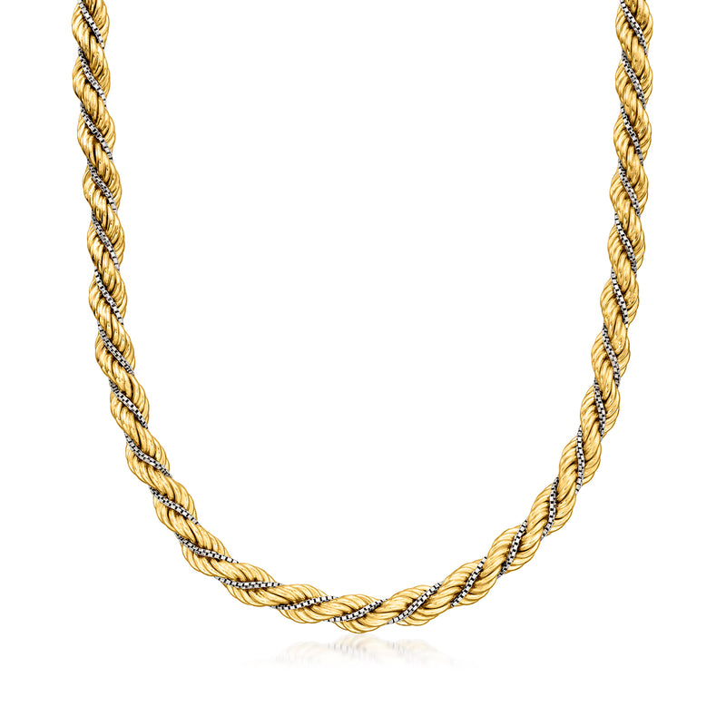 Two-tone 14kt gold twisted rope and box chain necklace with twisted links
