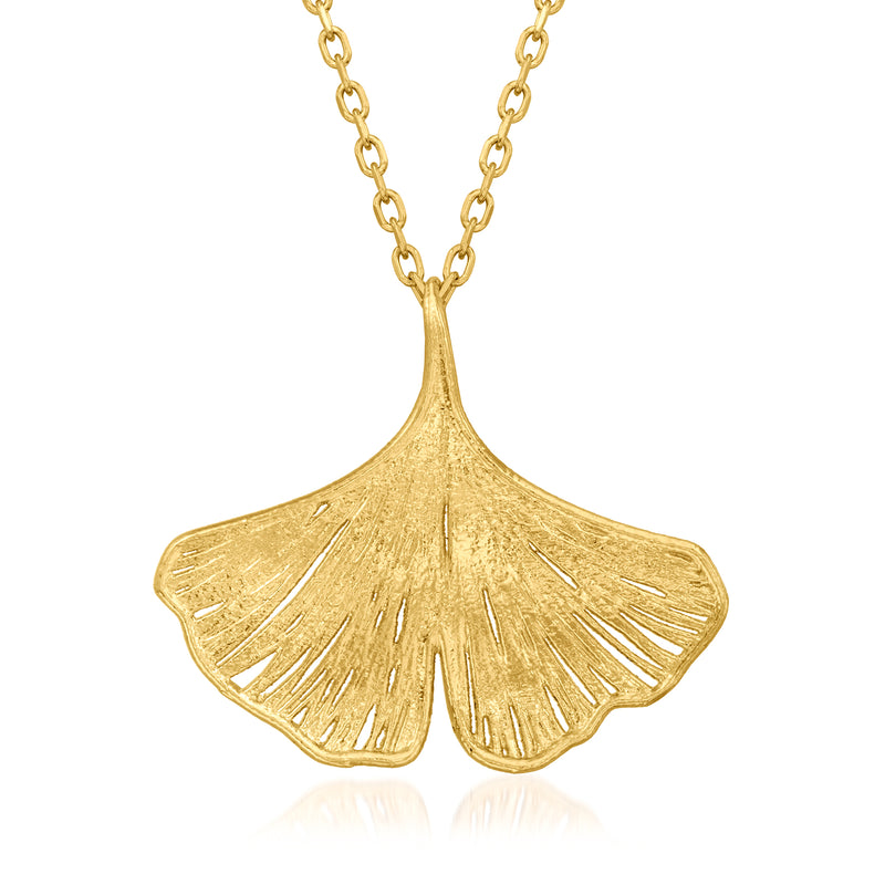 18kt gold over sterling ginkgo leaf pendant necklace with gold leaf design