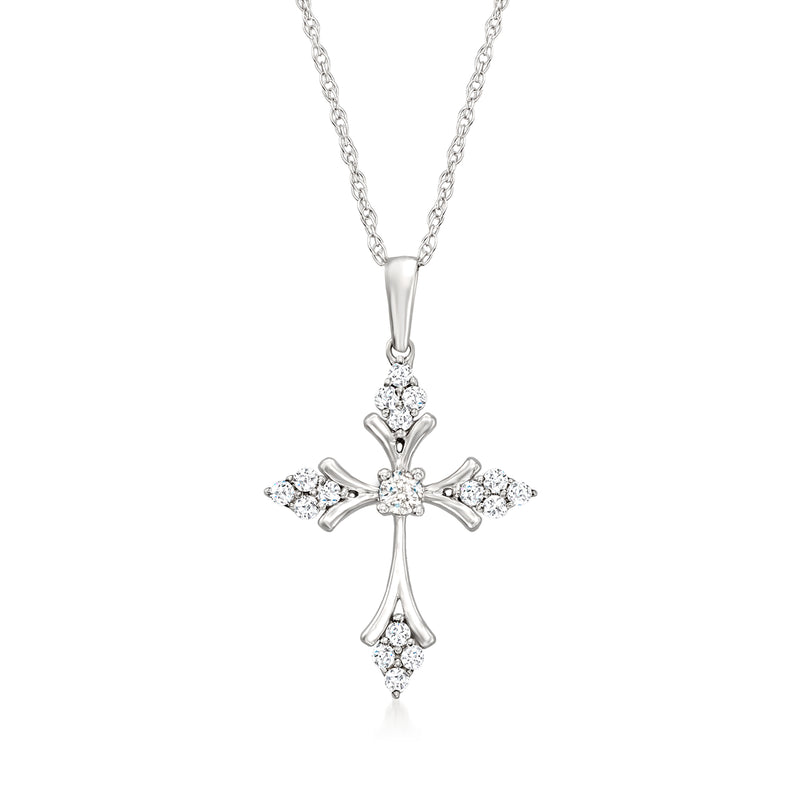 Diamond cross pendant necklace in white gold with clustered stones
