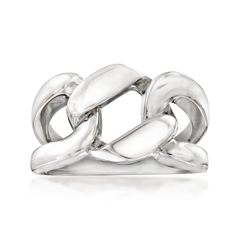 Sterling silver curb-link ring with interlocking rounded oval links