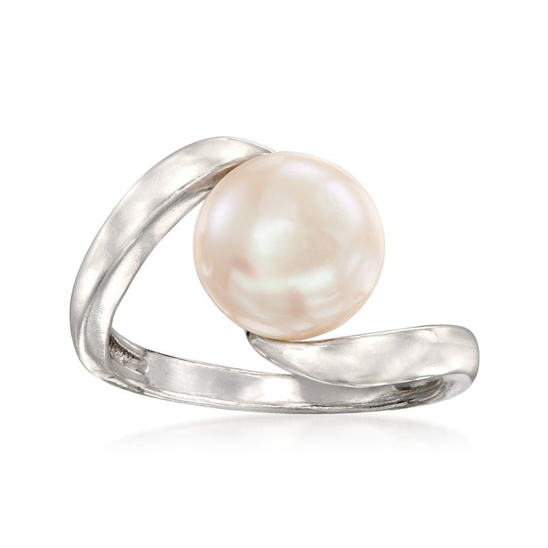 Sterling silver twisted ring with large oval cultured pearl centerpiece