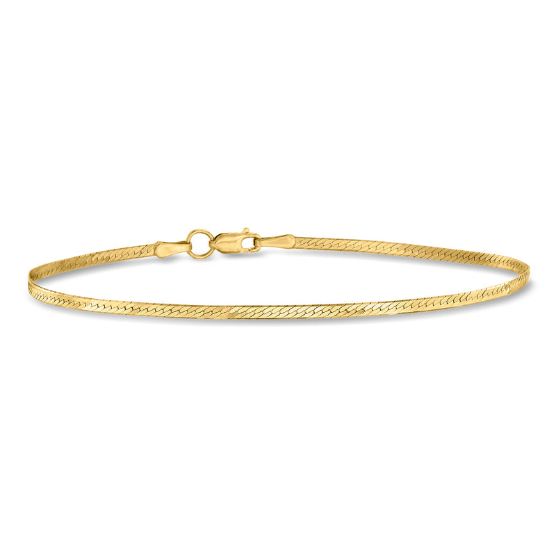 Yellow gold herringbone bracelet with small clasp, thin chain link design