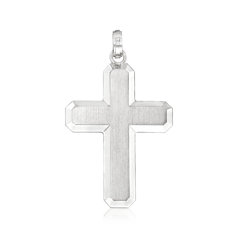 Sterling silver geometric cross pendant with hanging bail, flat faceted design