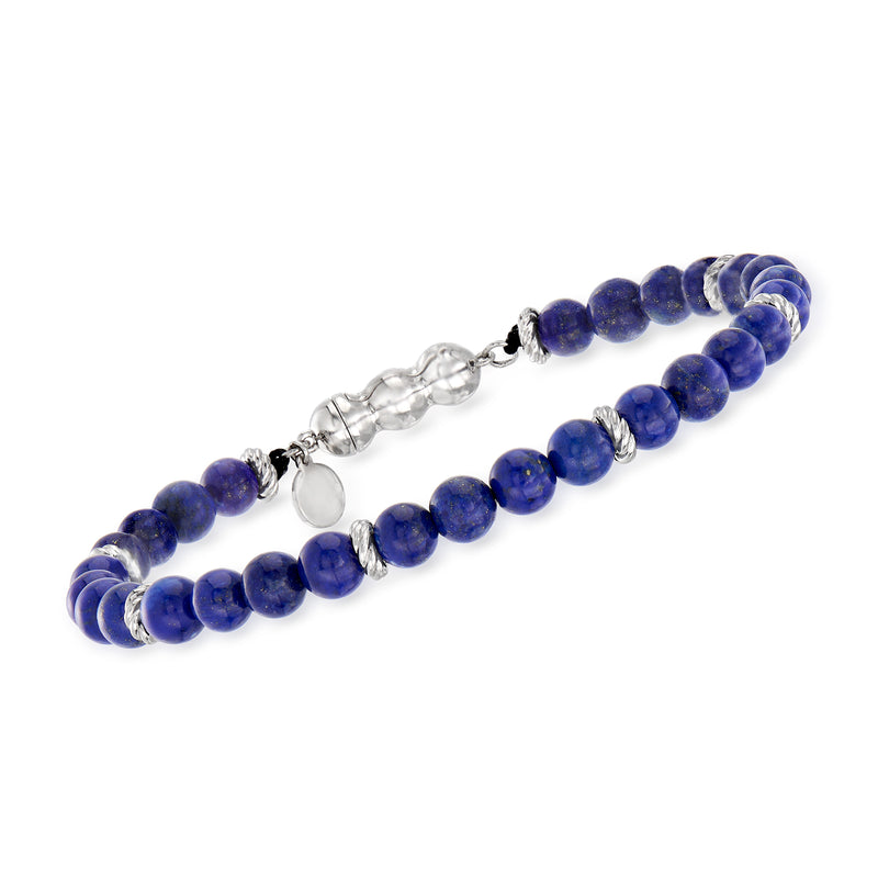 Men's lapis bead bracelet with sterling silver clasp and spacer beads
