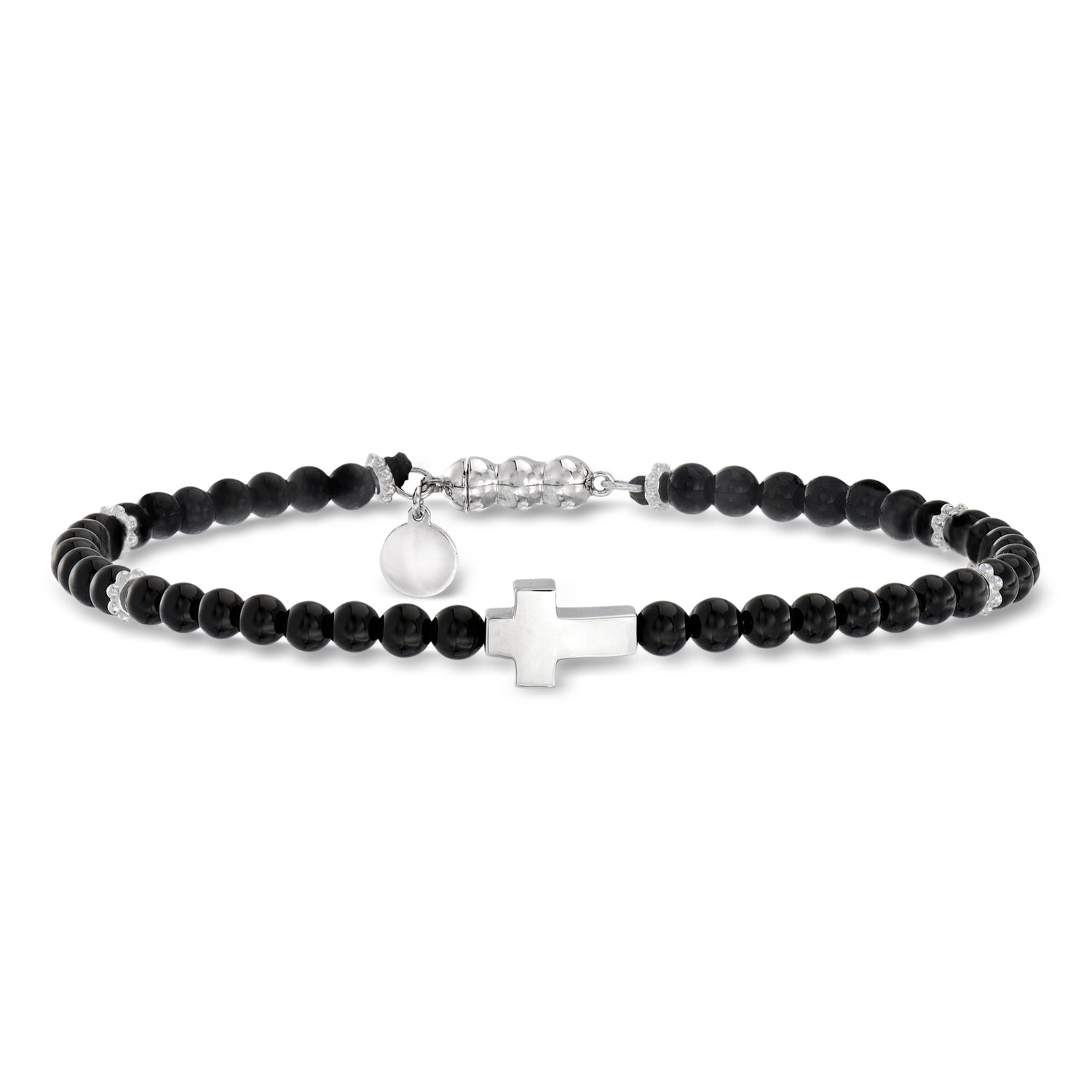Gabriel & Co. Men's Sterling Silver Cross and Black Onyx Bead Bracelet