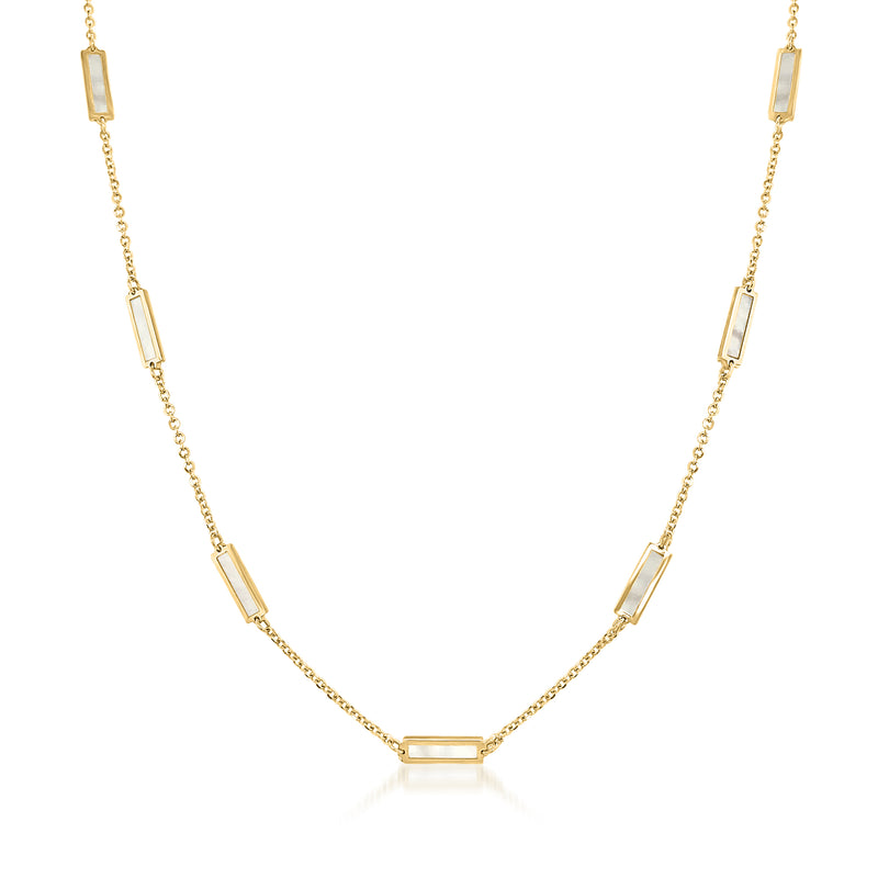 14kt yellow gold mother-of-pearl bar station necklace with rectangular links