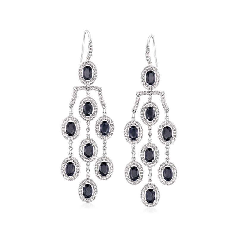 Sterling silver sapphire and diamond chandelier earwire earrings