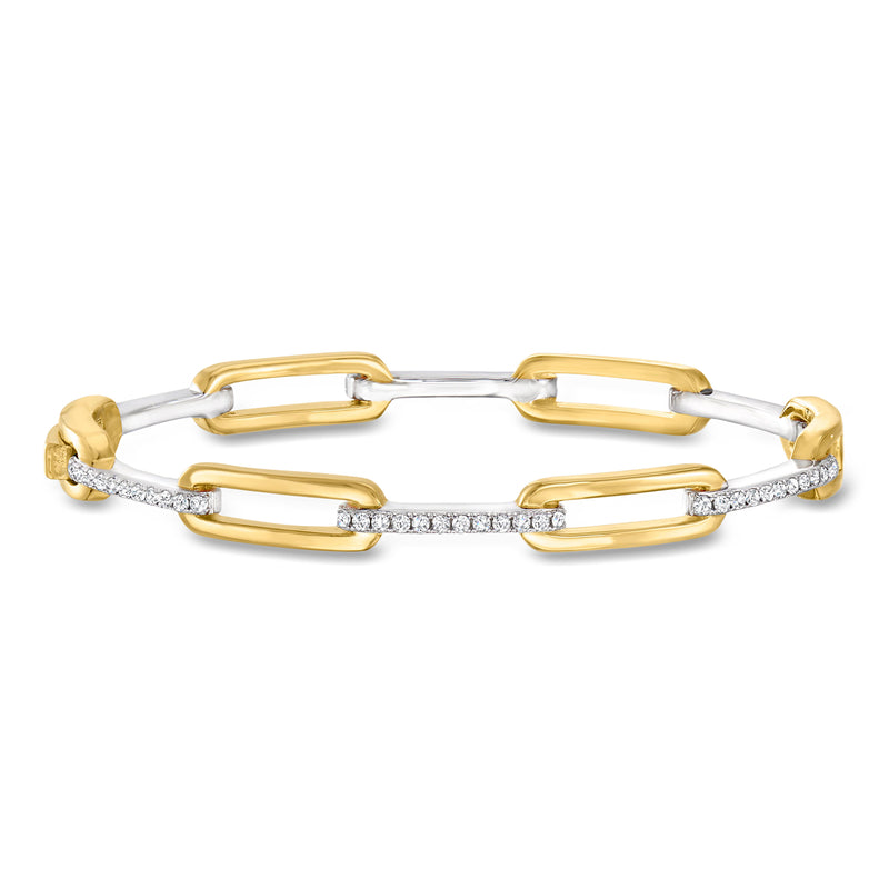 Charles Garnier two-tone sterling silver paper clip link bangle bracelet with CZ accents