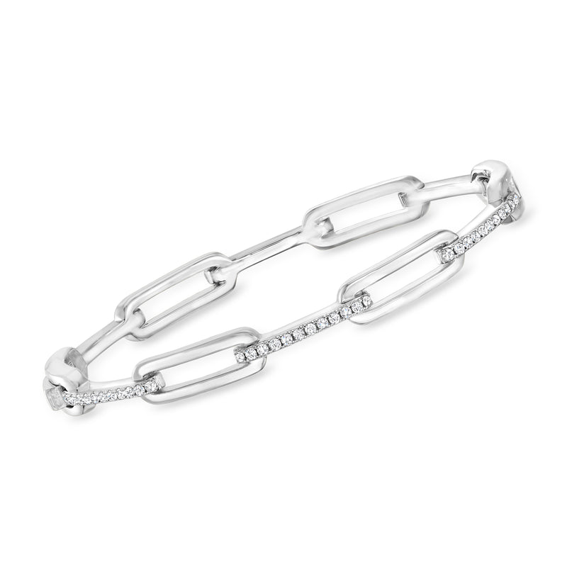 Charles Garnier sterling silver paper clip link bangle bracelet with CZ accents