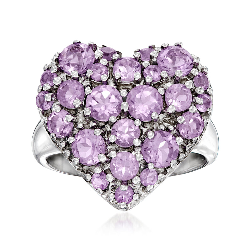 Amethyst heart ring in sterling silver