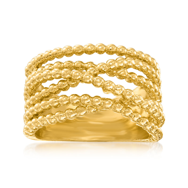 Gold over sterling beaded highway ring with raised round bead rows
