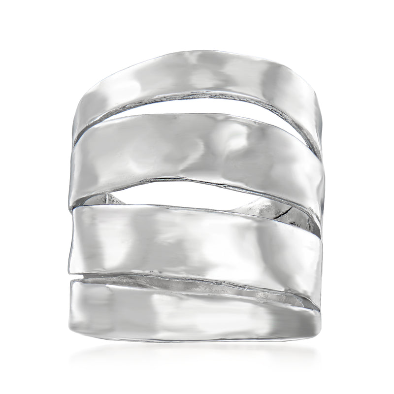 Sterling silver multi-row ring with three stacked bands and smooth satin finish