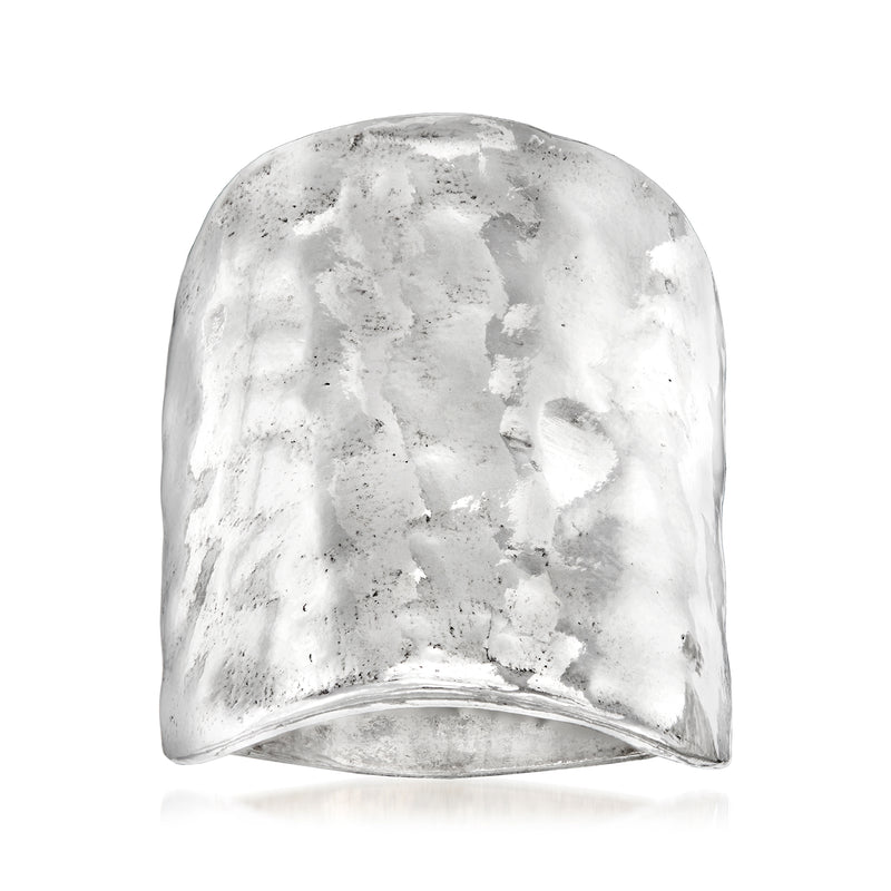 Sterling silver hammered dome ring with textured, irregular surface
