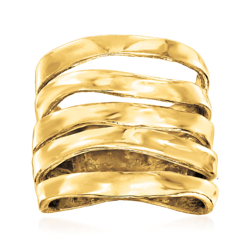 18kt gold over sterling stacked multi-row band ring, rounded polished finish