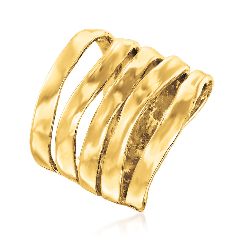 18kt gold over sterling multi-row ring, curved open band with stacked rows