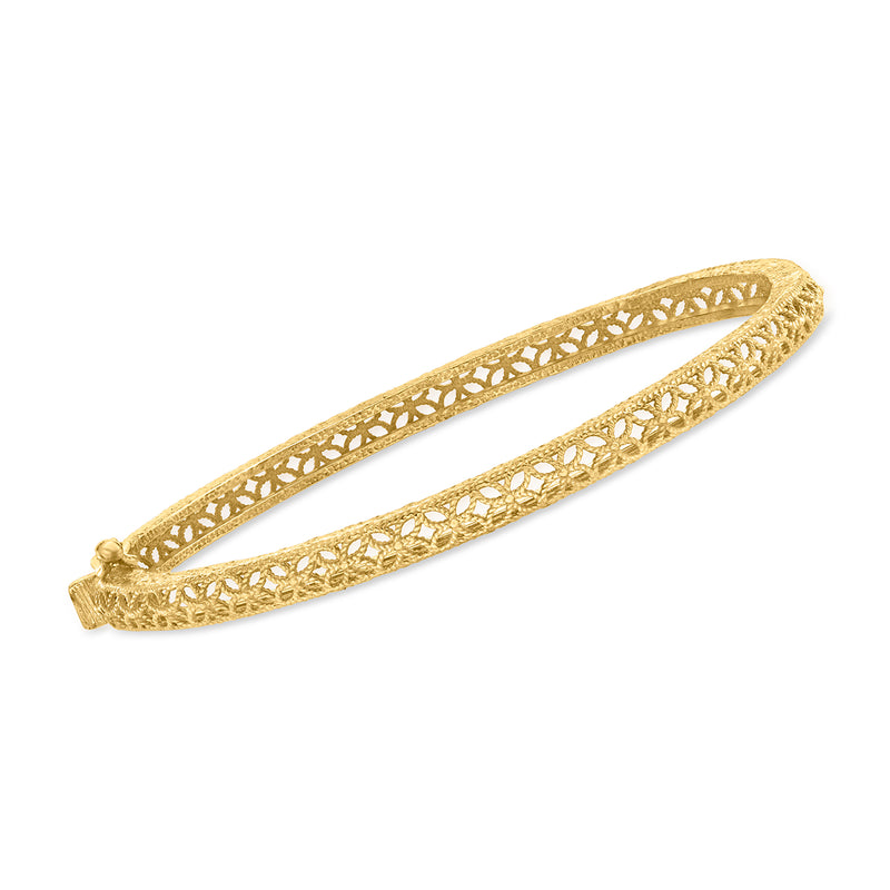 Gold-tone openwork filigree bangle bracelet with oval link design