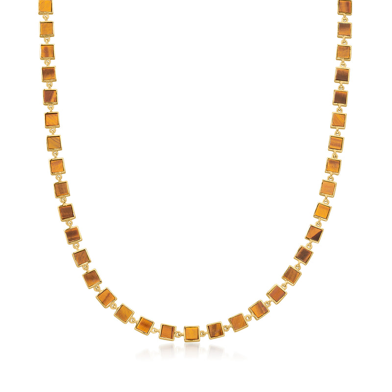18kt gold over sterling necklace with square-link tiger eye stones