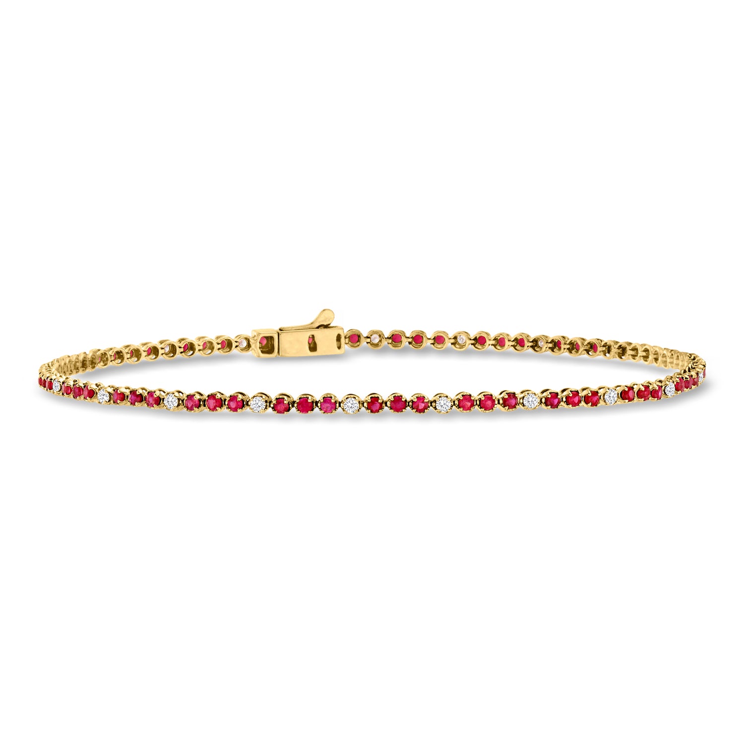 100 ct tw Ruby and 26 ct tw Diamond Tennis Bracelet in 14kt Yellow Gold