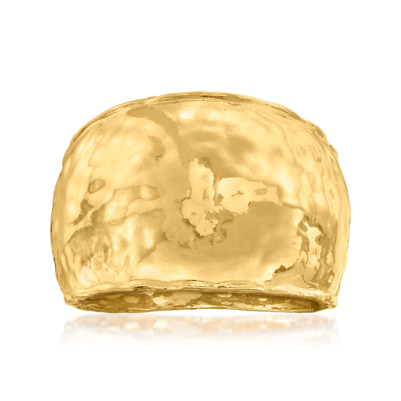 Hammered 18kt gold over sterling dome ring with polished highlights, wide band