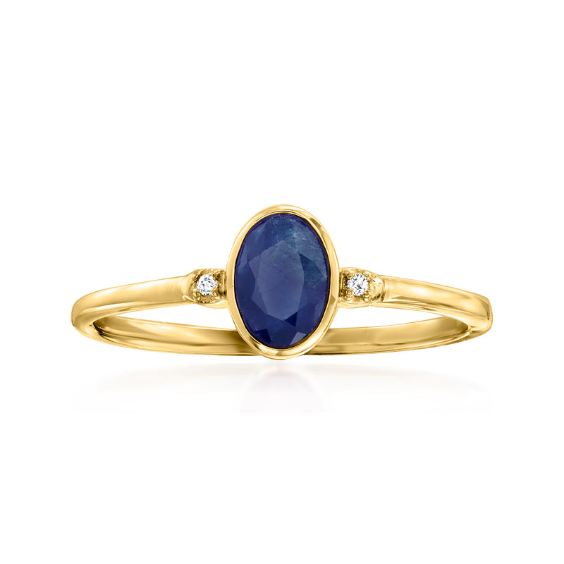 14kt yellow gold sapphire and diamond ring with oval blue center stone