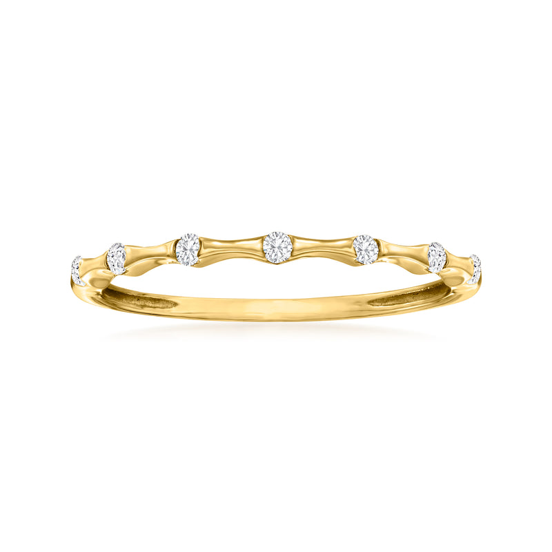 14kt yellow gold bamboo-style ring with five round diamond accents
