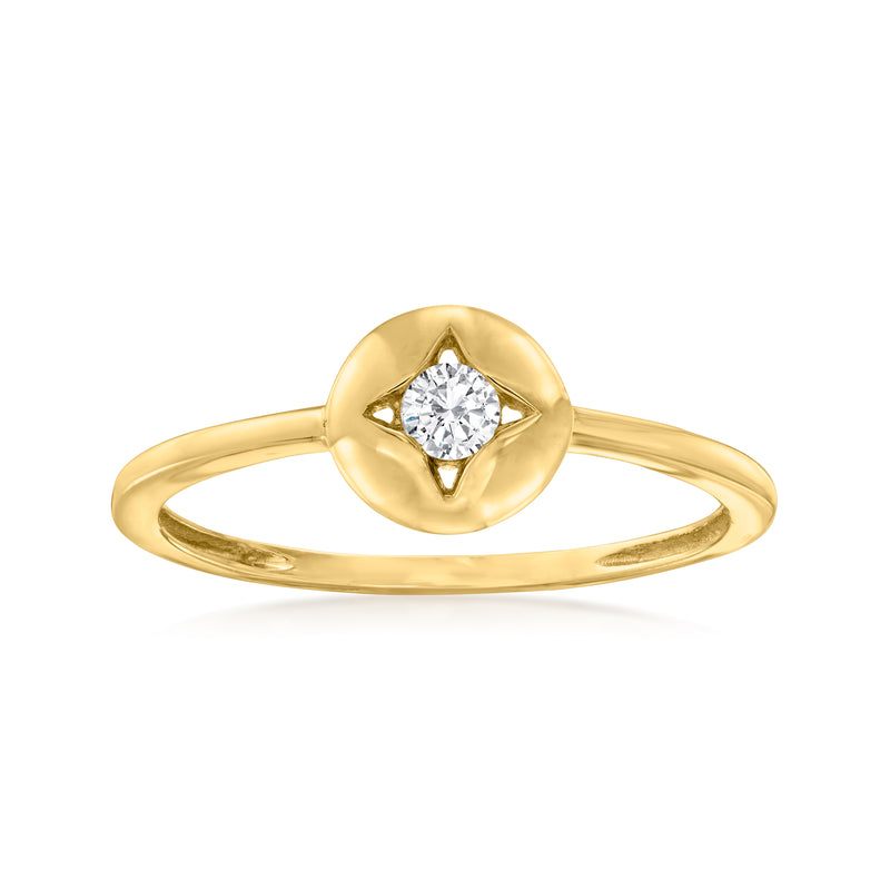 14kt yellow gold star ring with round diamond in star-shaped bezel