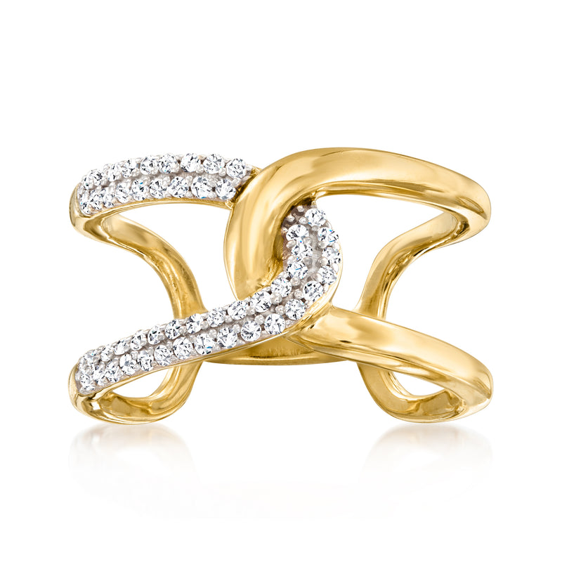 Interlocking loop ring in 18kt gold over sterling with pave diamonds