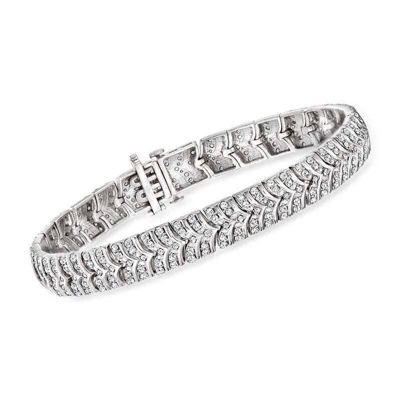 Sterling silver diamond chevron-link bracelet with pavé-set stones