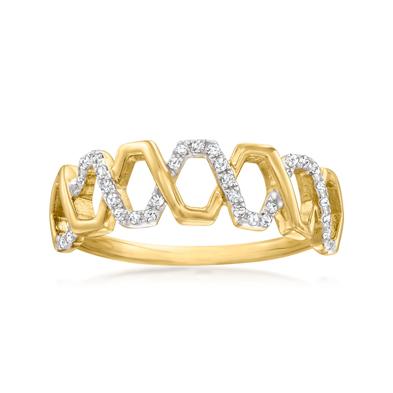 14kt yellow gold geometric diamond zigzag ring with raised hexagon links