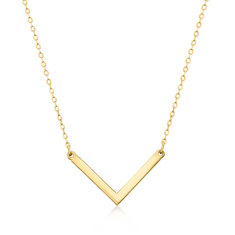 14kt yellow gold arrow V pendant necklace on cable chain