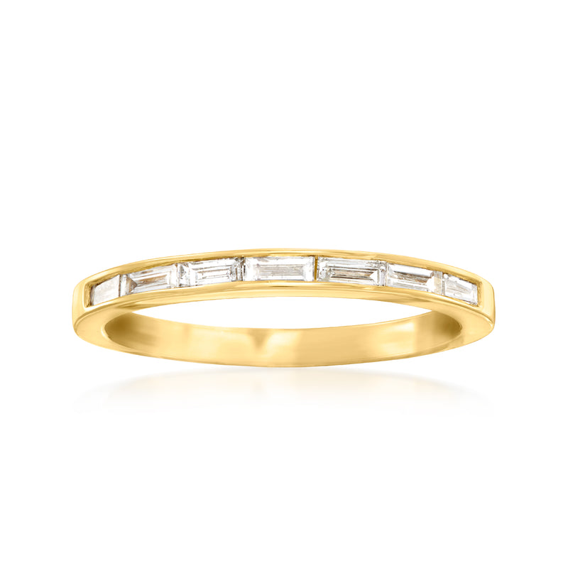 14k yellow gold channel-set baguette diamond ring, full baguette row