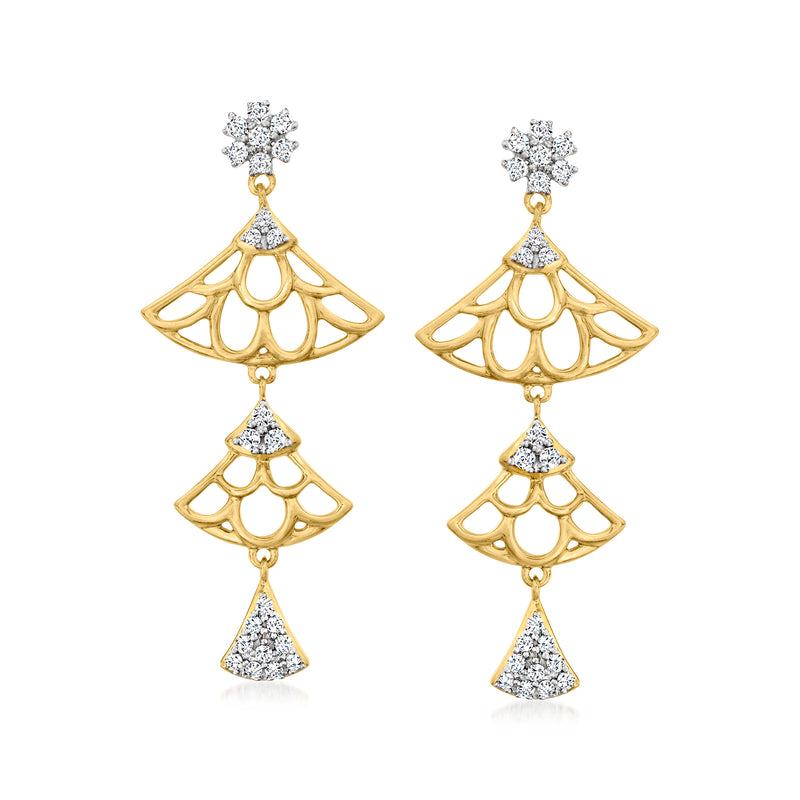Tiered fan drop earrings in 18kt gold over sterling with diamond accents, dangling