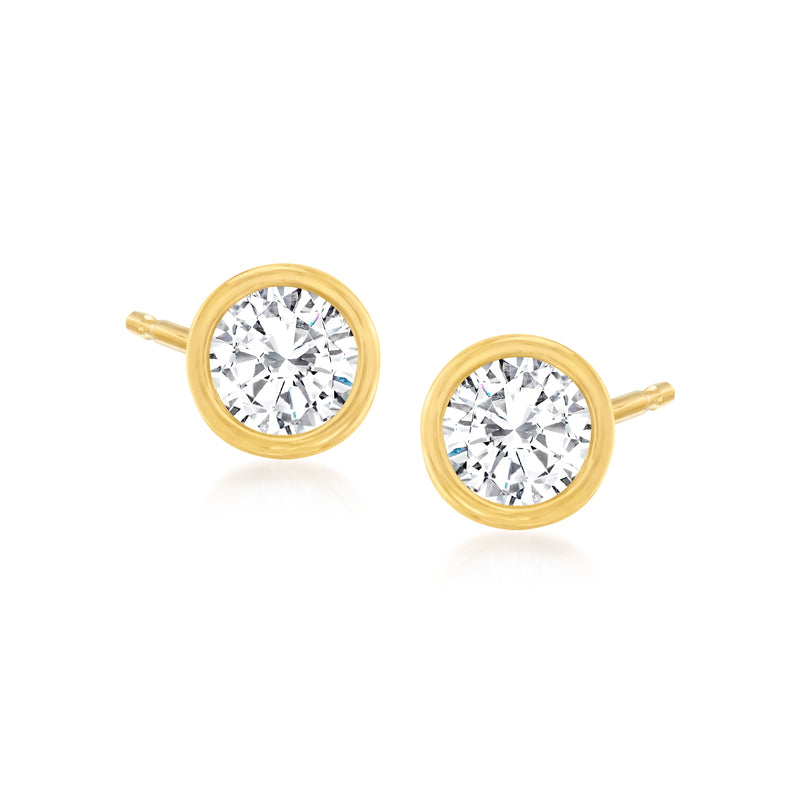 14kt yellow gold bezel-set round diamond stud earrings