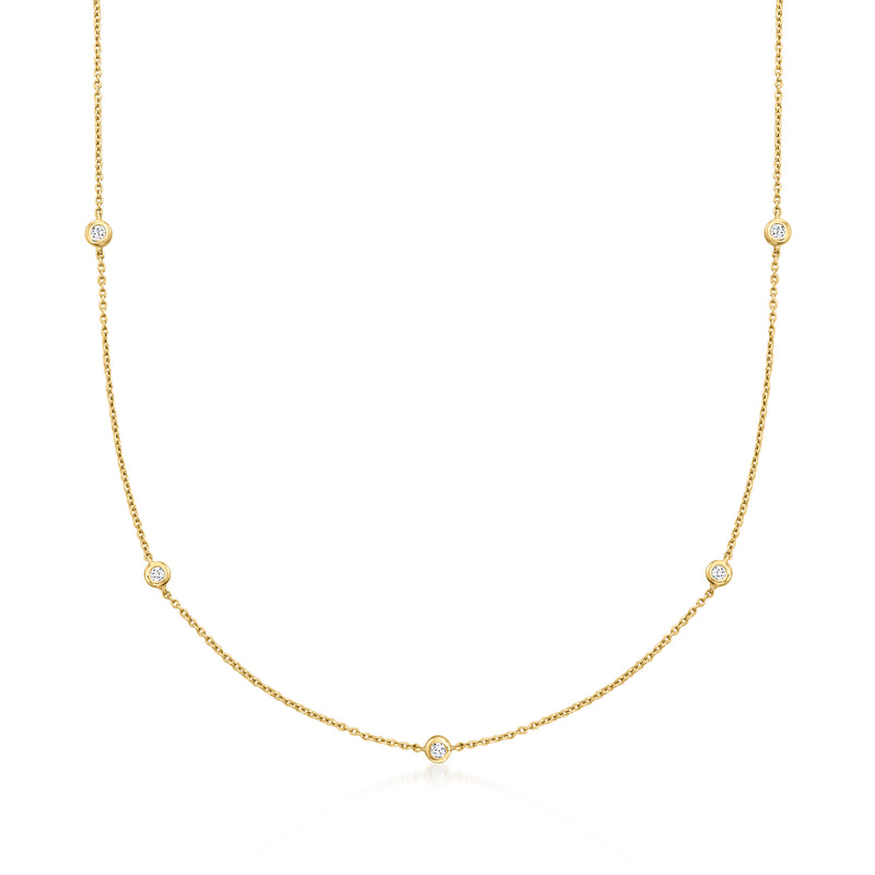 14k yellow gold diamond station necklace with bezel-set round diamonds