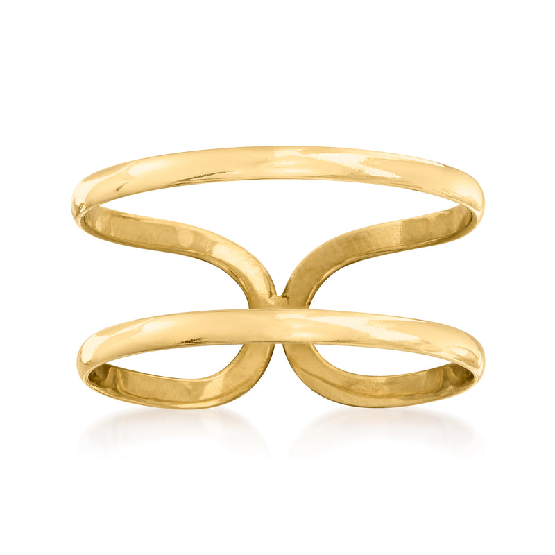 10kt yellow gold open-space ring with split, curved design and wide band