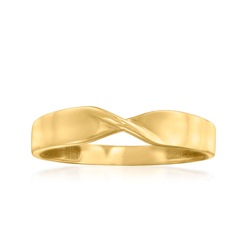 10kt yellow gold twisted band ring with polished interwoven crossover